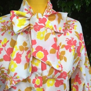 VINTAGE 60s70s Pussy Bow floral button down blouse